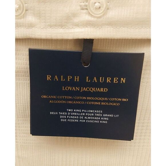 Ralph Lauren LOVAN JACQUARD 100% Organic Cotton Two King Pillowcases PLATINUM - Picture 5 of 8